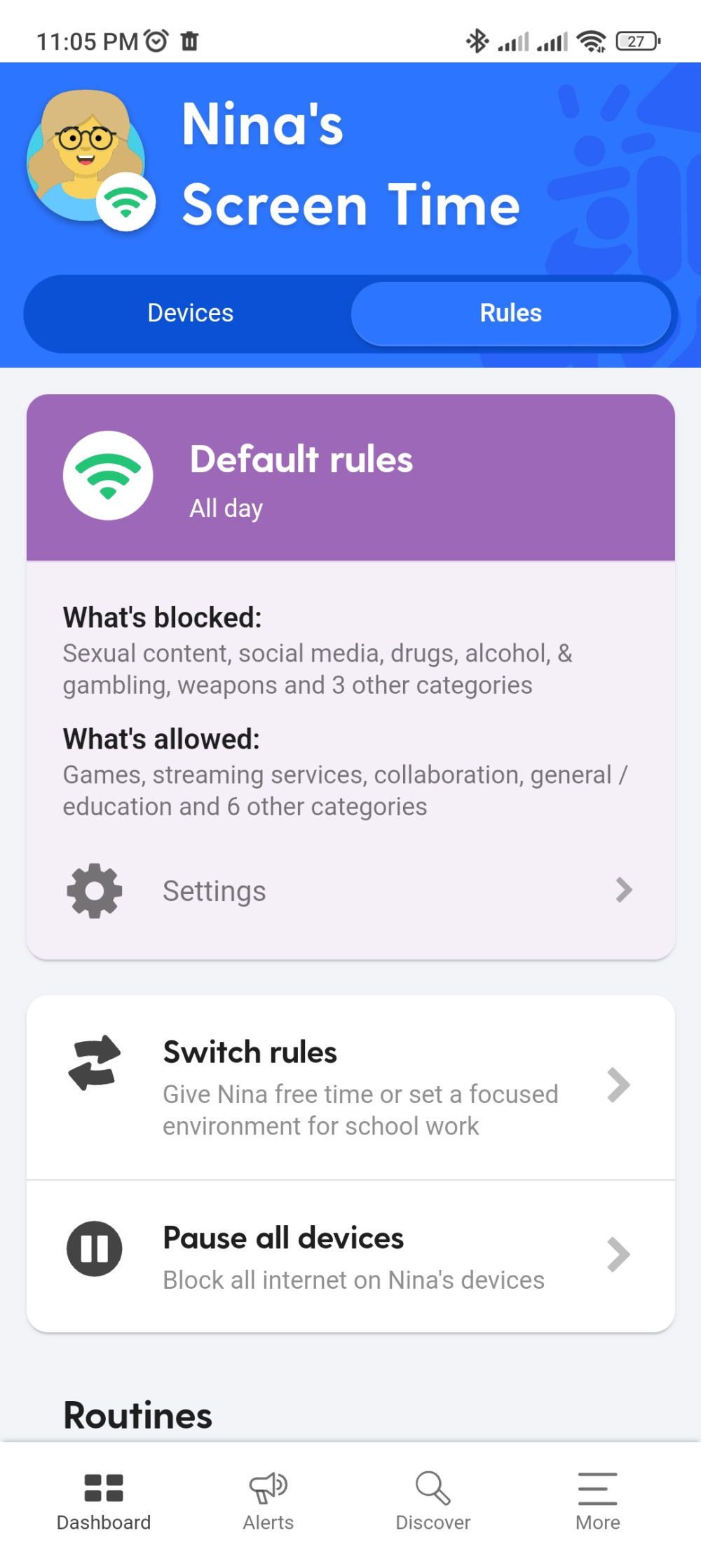 Screen time settings on Bark